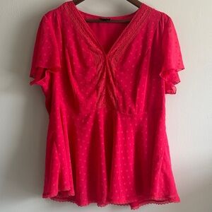 Torrid Size L Pink Lace Trim Babydoll Blouse | V-Neck Flutter Sleeve Top
